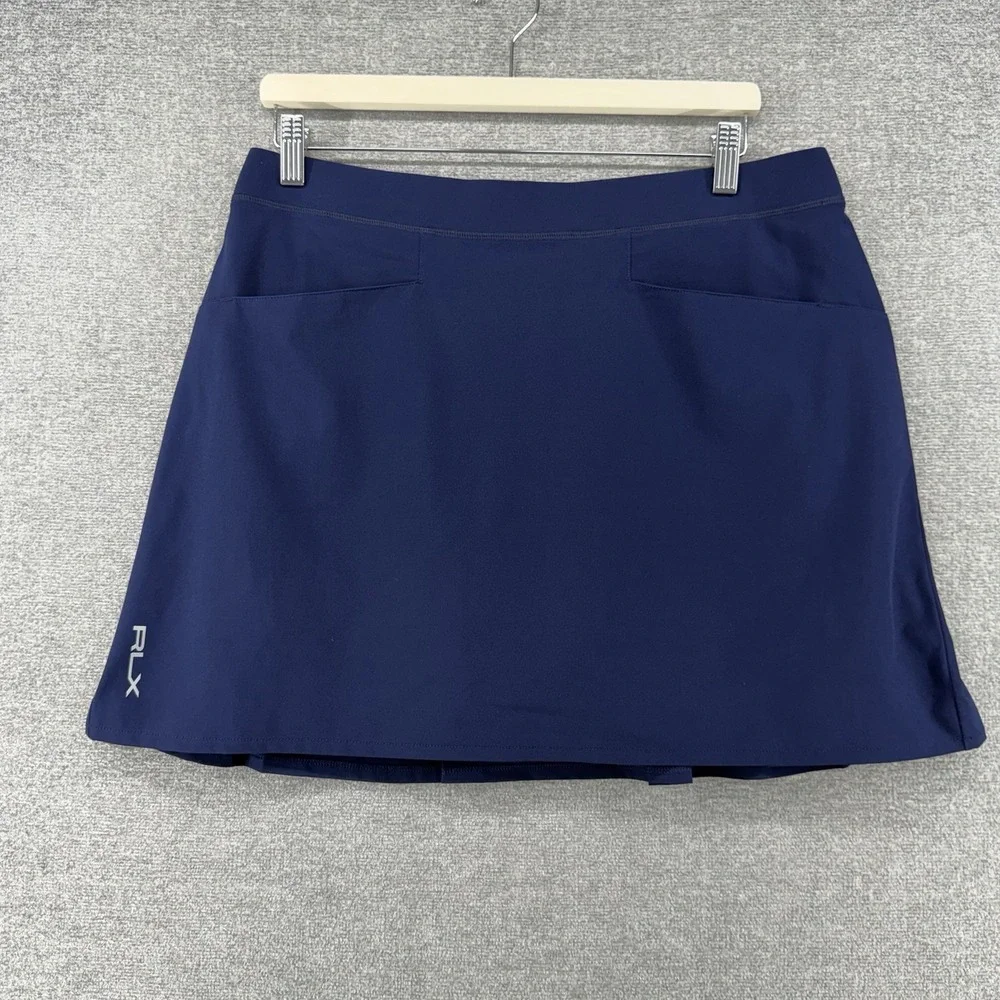 RLX Ralph Lauren Golf Skort Women Large Navy Blue Pleated Back Tennis NEW $128